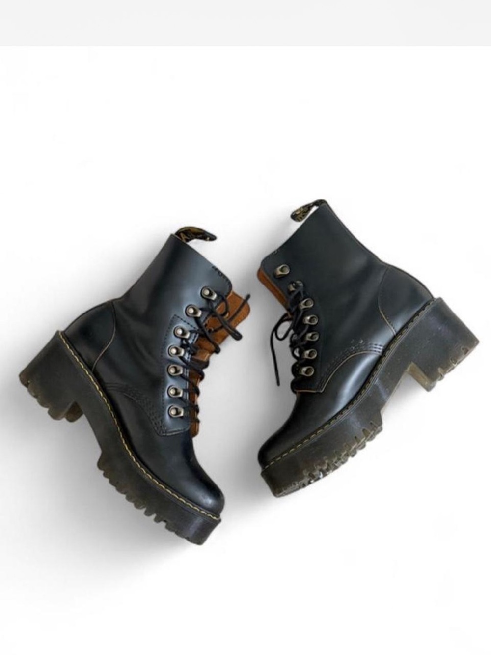 Dr. Martens Leona Black Lace-Up Platform 9 eye hook detail